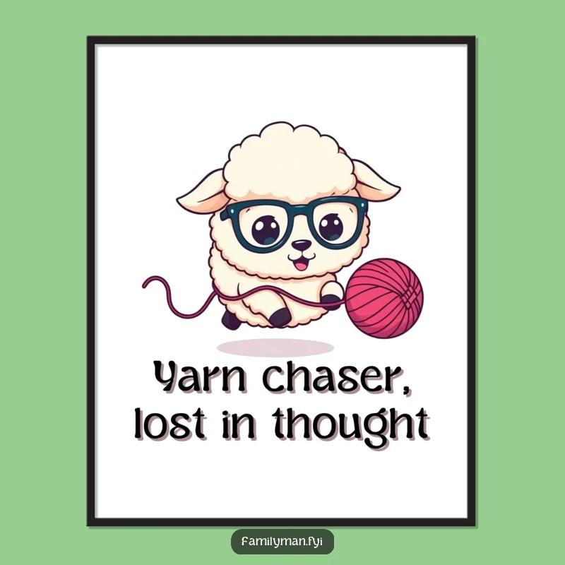 Funny Free Printable Wall Art: Sheepdog Chasing Yarn, Whimsical Decor