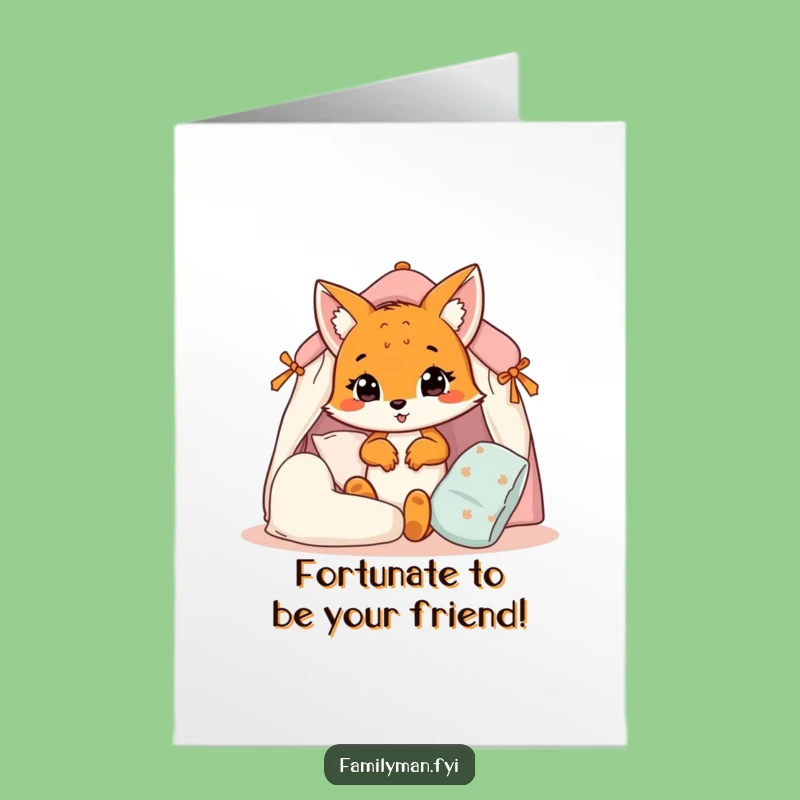 Free Printable Funny Fox Cub Pillow Fort Birthday Card - Downloadable DIY Gift