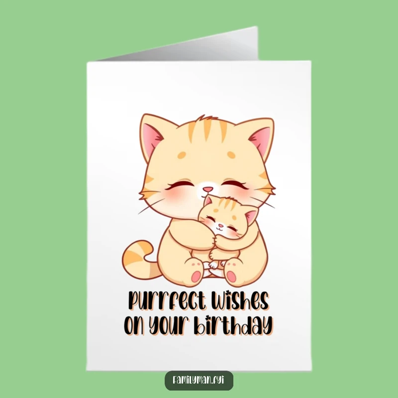 Free Printable Birthday Card: Cat's Warm Hug, Funny Downloadable Gift for Sweet Celebrations