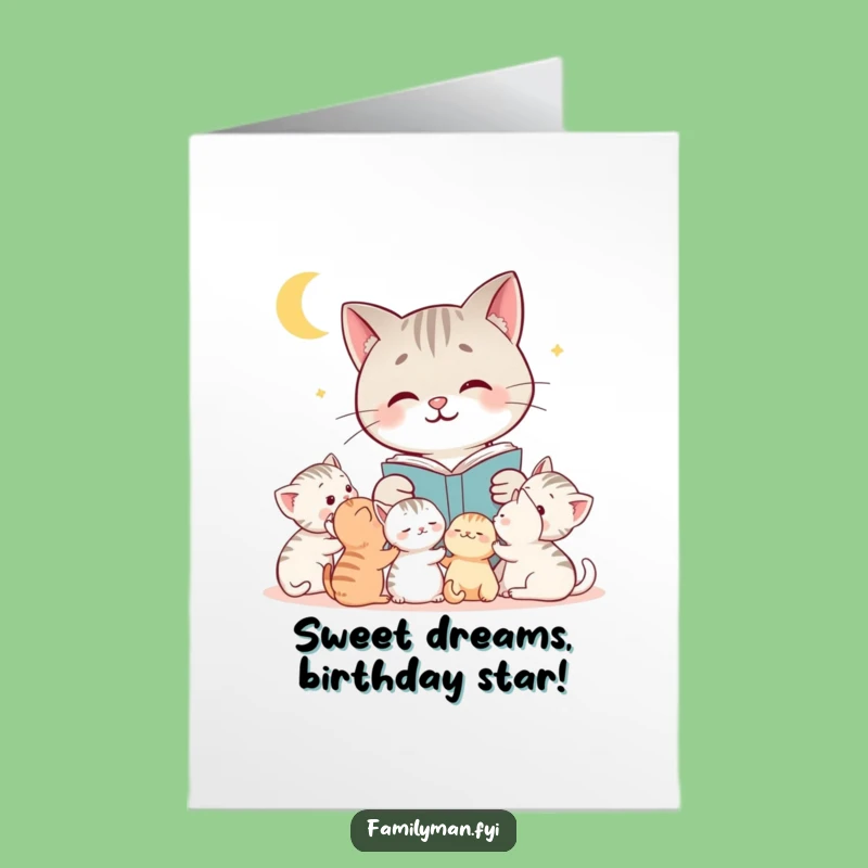 Free Printable Birthday Card: Funny Cat Story Time - Downloadable Gift for Kids