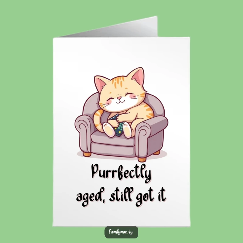 Free Printable Birthday Card: Funny Content Cat Remote Couch Design, Downloadable Gift