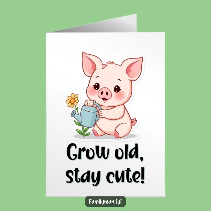Free Printable Funny Birthday Card: Piglet's Flower Power Downloadable Gift for Gardeners