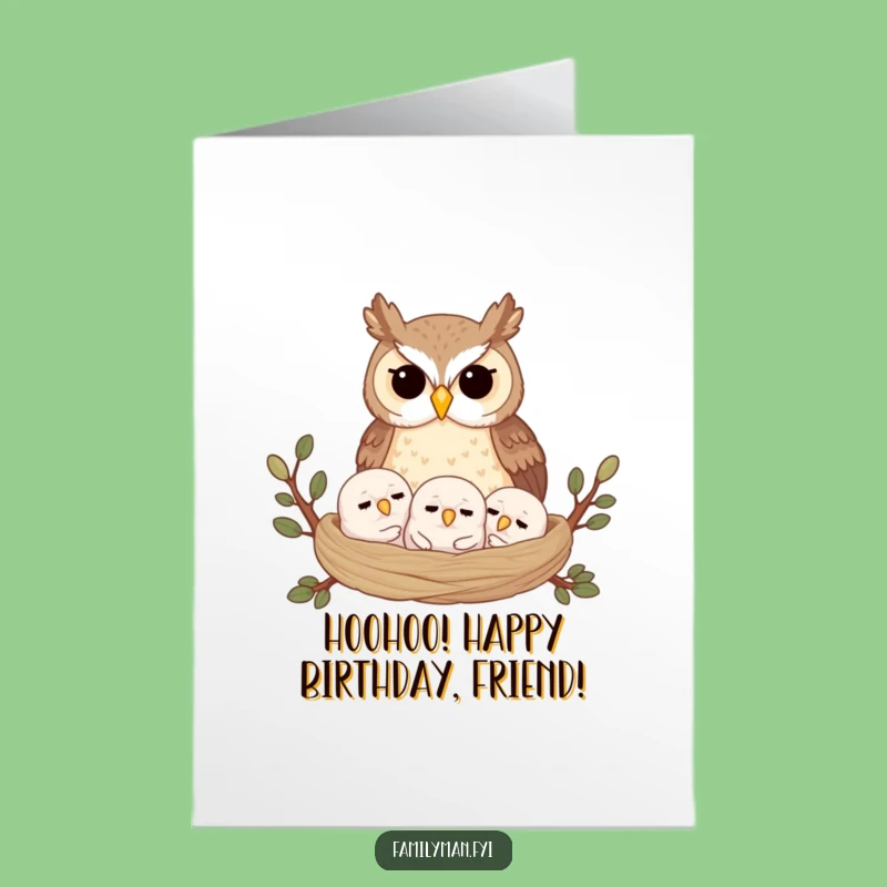 Free Printable Birthday Card: Proud Owl Family, Sweet & Funny Download Gift Idea