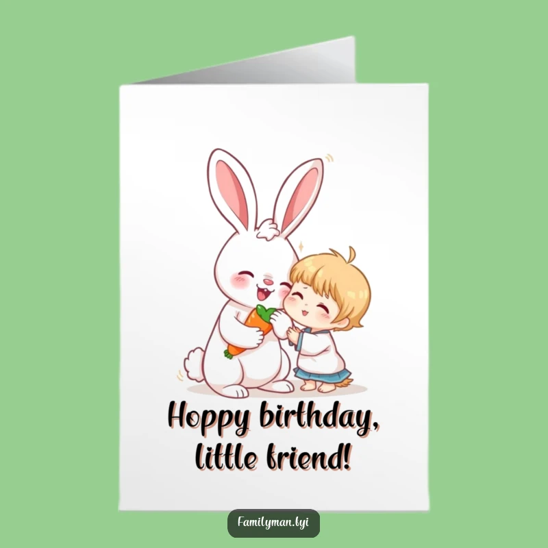 Free Printable Birthday Card: Rabbit & Child Sharing Carrot for a Sweet Downloadable Gift