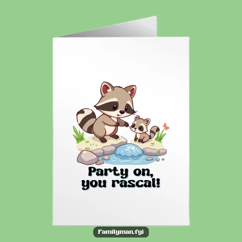 Free Printable Funny Birthday Card: Raccoon's Kindness, Cute Animal Helper, Hilarious Downloadable Gift