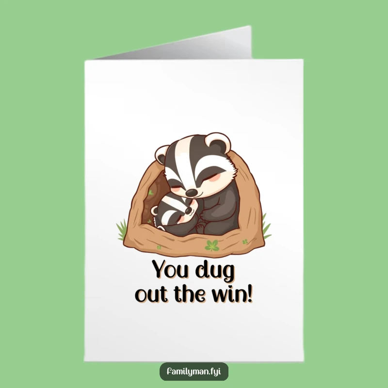 Free Printable Congrats Card: Badger Dad's Cozy Win - Funny Downloadable!