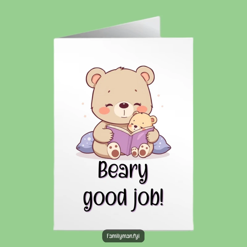 Free Printable Congrats Card: Bear Cub Story Success Humor Downloadable Gift