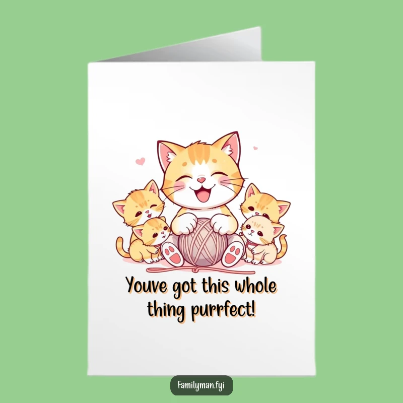 Free Printable Congratulations Card: Cat & Kittens Playful Yarn, Humorous Downloadable Gift