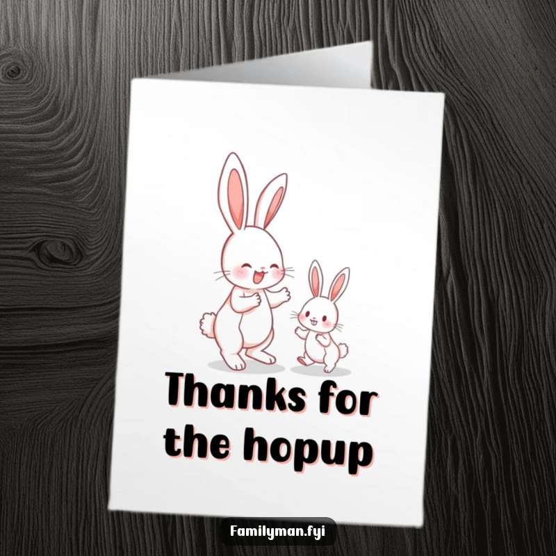 Funny Free Printable Thank You Card: A patient bunny teaching a smaller bunny how to hop, a sweet gesture of thanks.