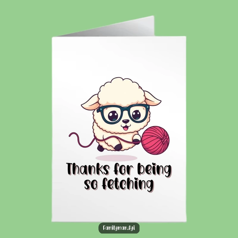 Free Printable Thank You Card: Sheepdog Yarn Chase, Funny Downloadable Gift