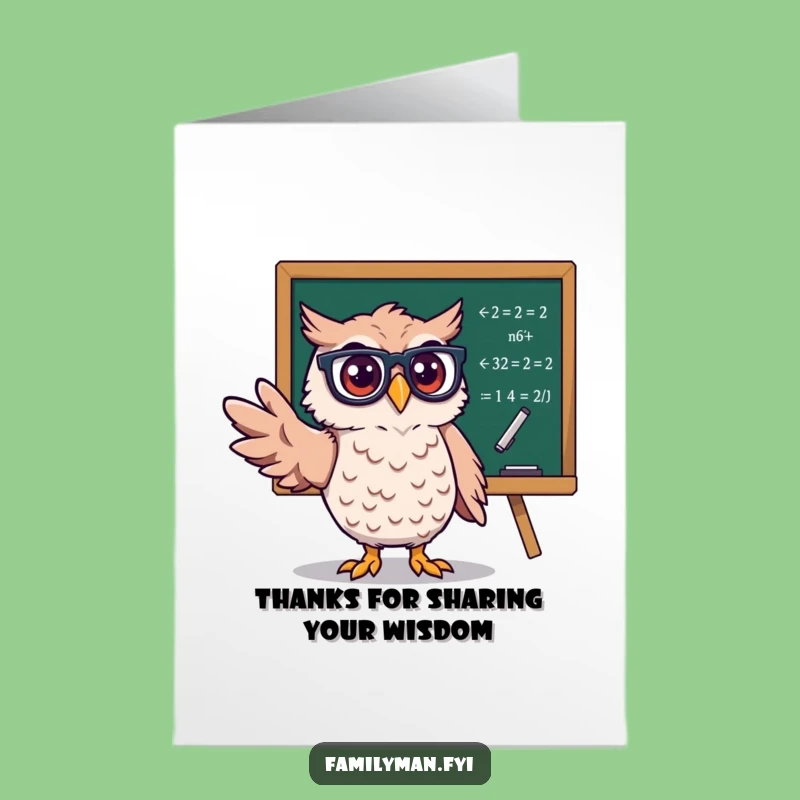 Free Printable Thank You Card: Smart Owl's Equation for Gratitude, Funny Thanks Downloadable