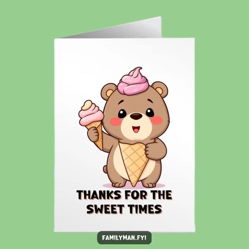 Free Printable Thank You Card: Ice Cream Bear Cub, Funny Downloadable Gift