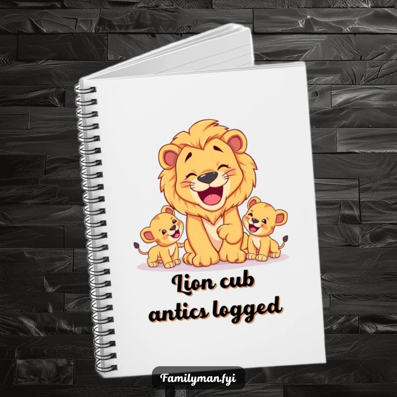 Funny Dad Lion Notebook: A happy lion dad playing fetch with his cubs, a funny journal for notes.