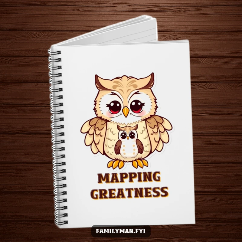 Funny Dad Owl Notebook: A proud father owl character teaching his owlet navigation with a map, inspiring wise entries.