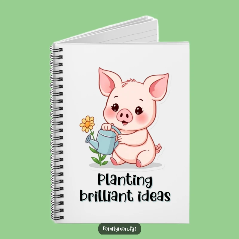 Funny Piglet Watering Flower Notebook - Cheerful Garden Journal for Notes