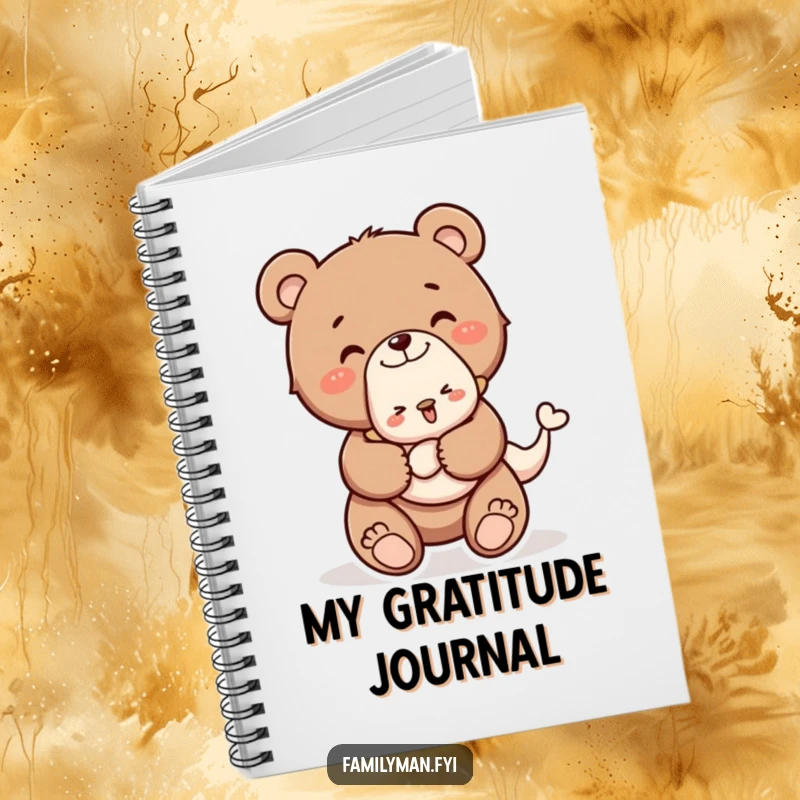 Funny notebook featuring a happy bear cub giving a baby animal a piggyback ride, encouraging sweet thoughts and notes.