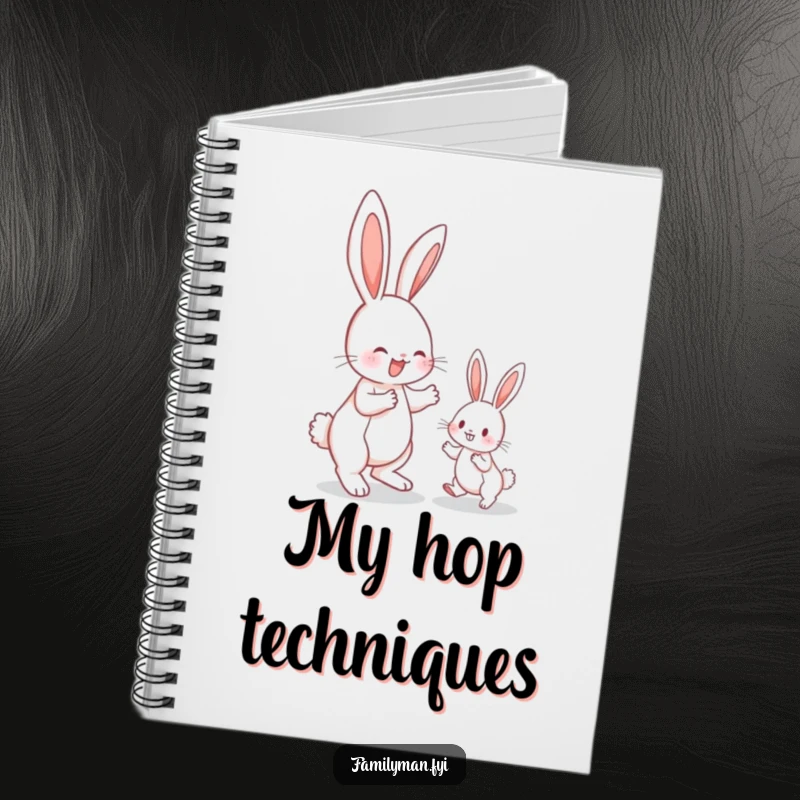 Funny bunny notebook, a bunny teaching hopping, inspiring notes and doodles with energetic humor.