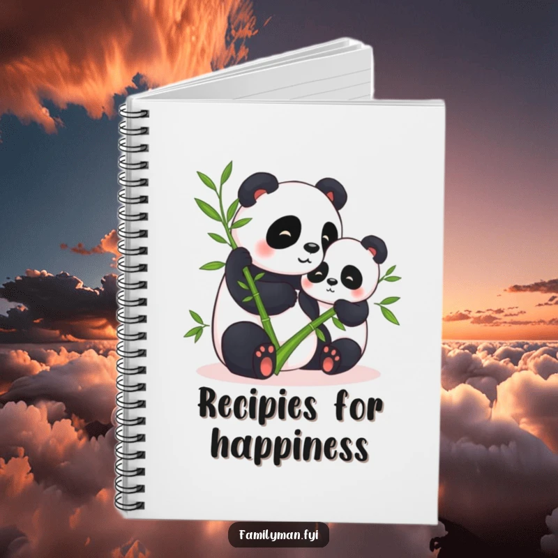 Funny notebook featuring two pandas sharing bamboo, perfect for notes, sketches, and journaling with a humorous flair.