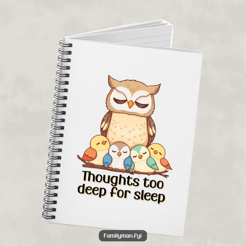 Funny Owl Notebook with a thoughtful owl design, perfect for jotting down humorous thoughts and creative ideas.