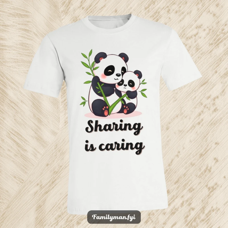 Funny t-shirt showing two happy pandas peacefully sharing a bamboo shoot, radiating contentment and camaraderie.