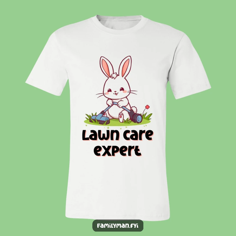 Funny Rabbit Mowing T-Shirt: Cheerful Gardener, Lawn Care Humor Tee