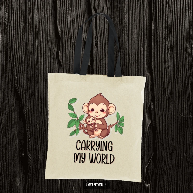 Funny Monkey Tote Bag: Content monkey holding its baby, perfect for carrying essentials with love.