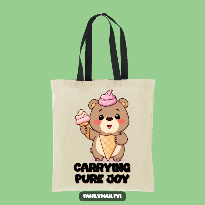 Funny Bear Cub Ice Cream Tote Bag: Carry Your Sweetest Treasures!