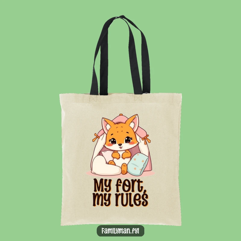 Funny Fox Cub Tote Bag: Pillow Fort Fun, Stylish & Humorous Accessory Gift