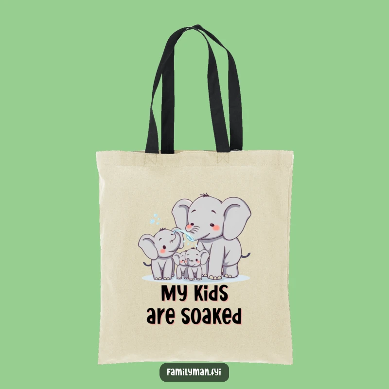 Funny Elephant Dad Tote Bag: Playful Water Spraying Family Art, Chic Gift